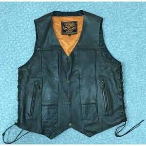 Milwaukee Leather Vest Mens 46 Dark Brown Side Lace Biker Motorcycle Snap Front